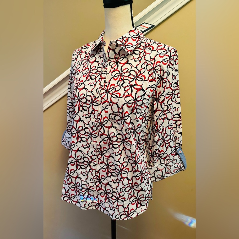 Nautica Women's Printed Button-Down Shirt Sz#XS Core Woven Red/black New